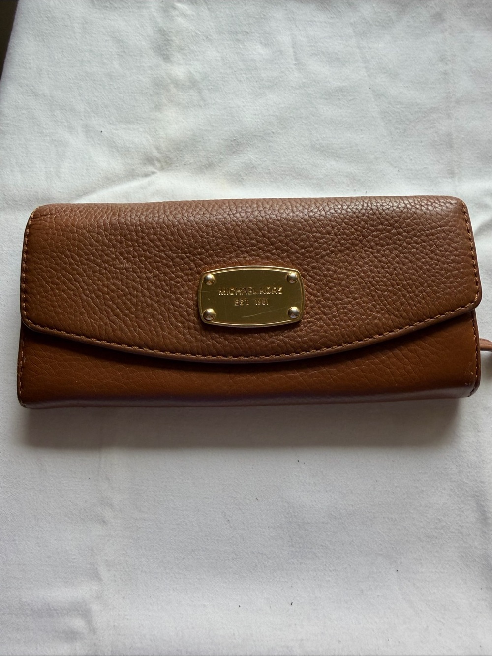 Michael Kors Cognac Pebbled Leather Continental Wallet with Gold Plate